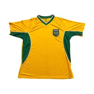 Rhinox Soccer Jersey Mens Large Yellow Brazil NWT V-Neck Short Sleeve